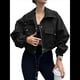thumbnail image 1 of Chaqueta Corta para Mujer, Anorak Utilitario Extragrande con Cremallera y Bolsillos Negro XL, 1 of 8