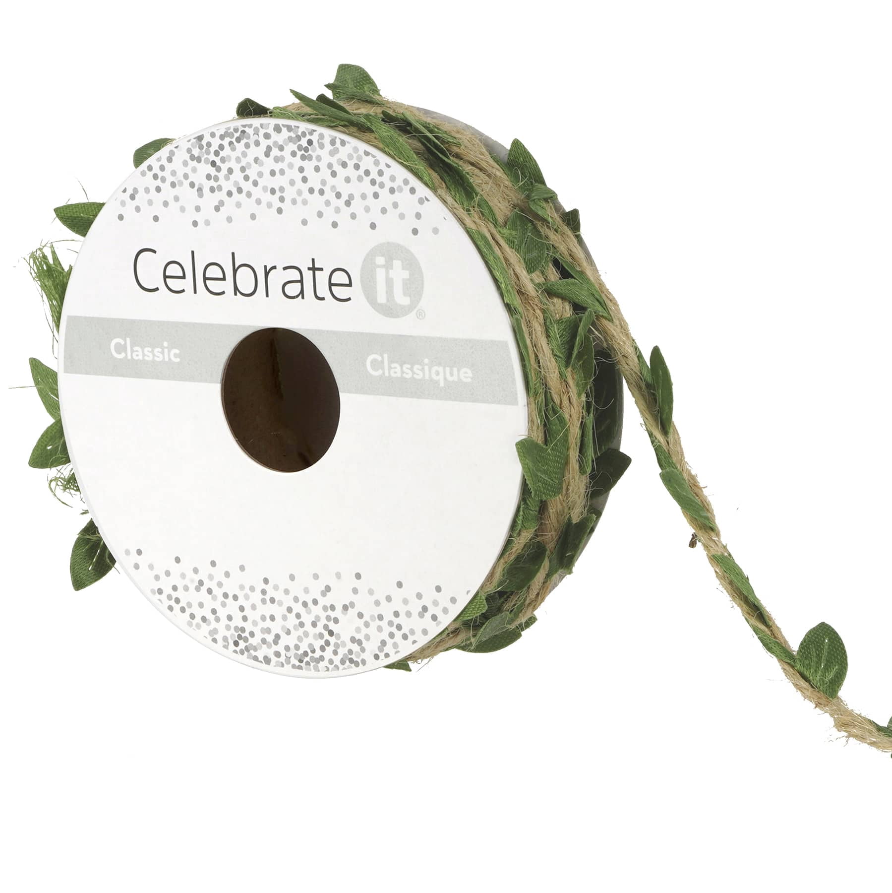 1/4" x 7yd. Brown Jute with Green Leaves Ribbon by Celebrate It – Braided Non-Wired Jute & Polyester - Ideal for Gift Wrapping - Baskets & Rustic Decor - 12 Pack