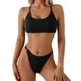 thumbnail image 3 of Efsteb Thong Bikini Sets for Women Low Waisted Swimwear Beachwear Bathing Suit Solid Color Bikini Surfing (Black,S), 3 of 7