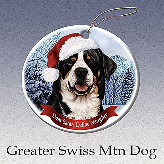 Holiday Pet Gifts Greater Swiss Mountain Dog Santa Hat Dog Porcelain Ornament