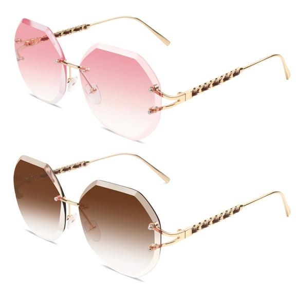 Sunier Oversized Rimless Sunglasses for Women Fashion Gradient Ladies Shades-2 Pack