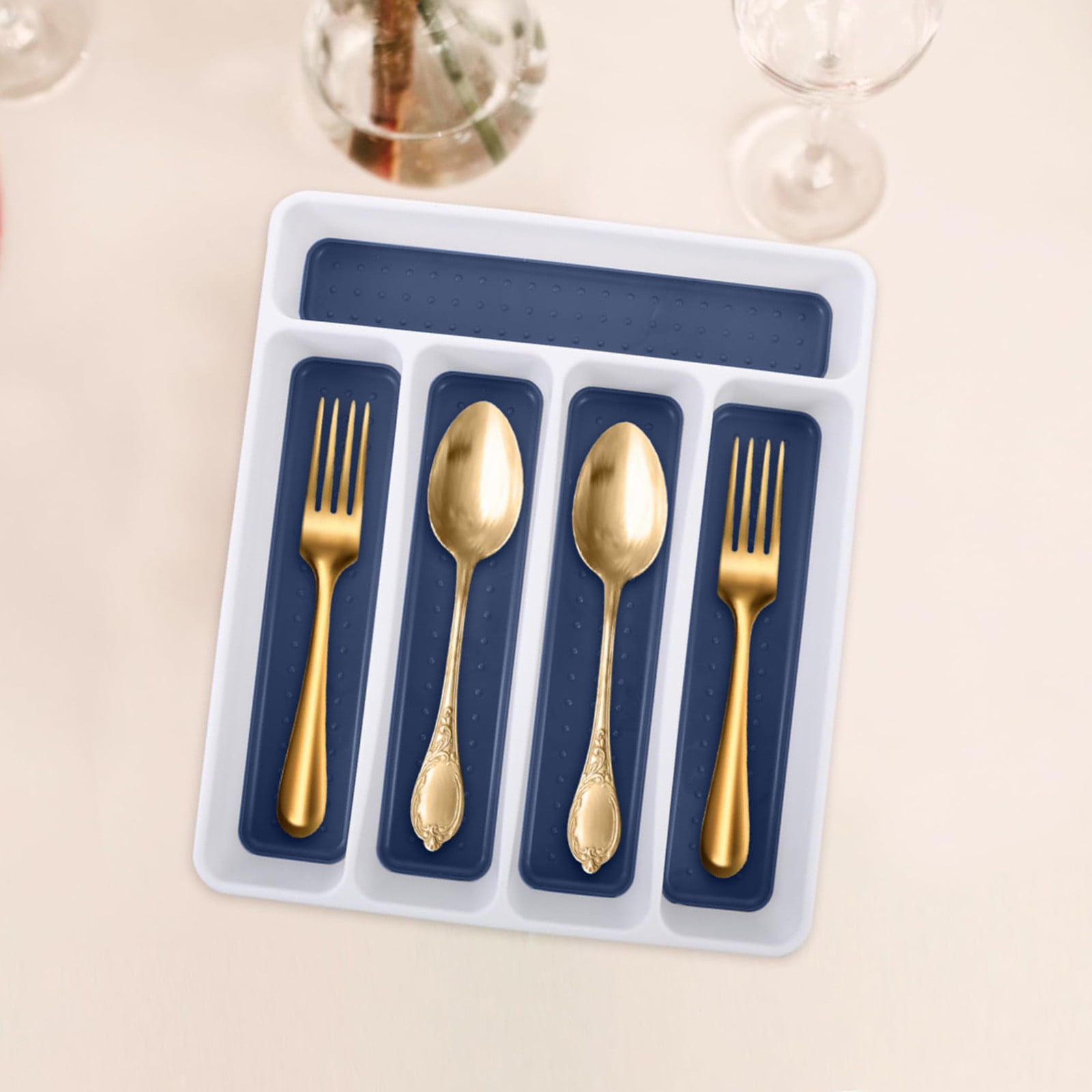 Silverware Organizer - Kitchen Drawer Holder 5 Compartment Flatware Tray for Efficient Utensil Storage and Organization