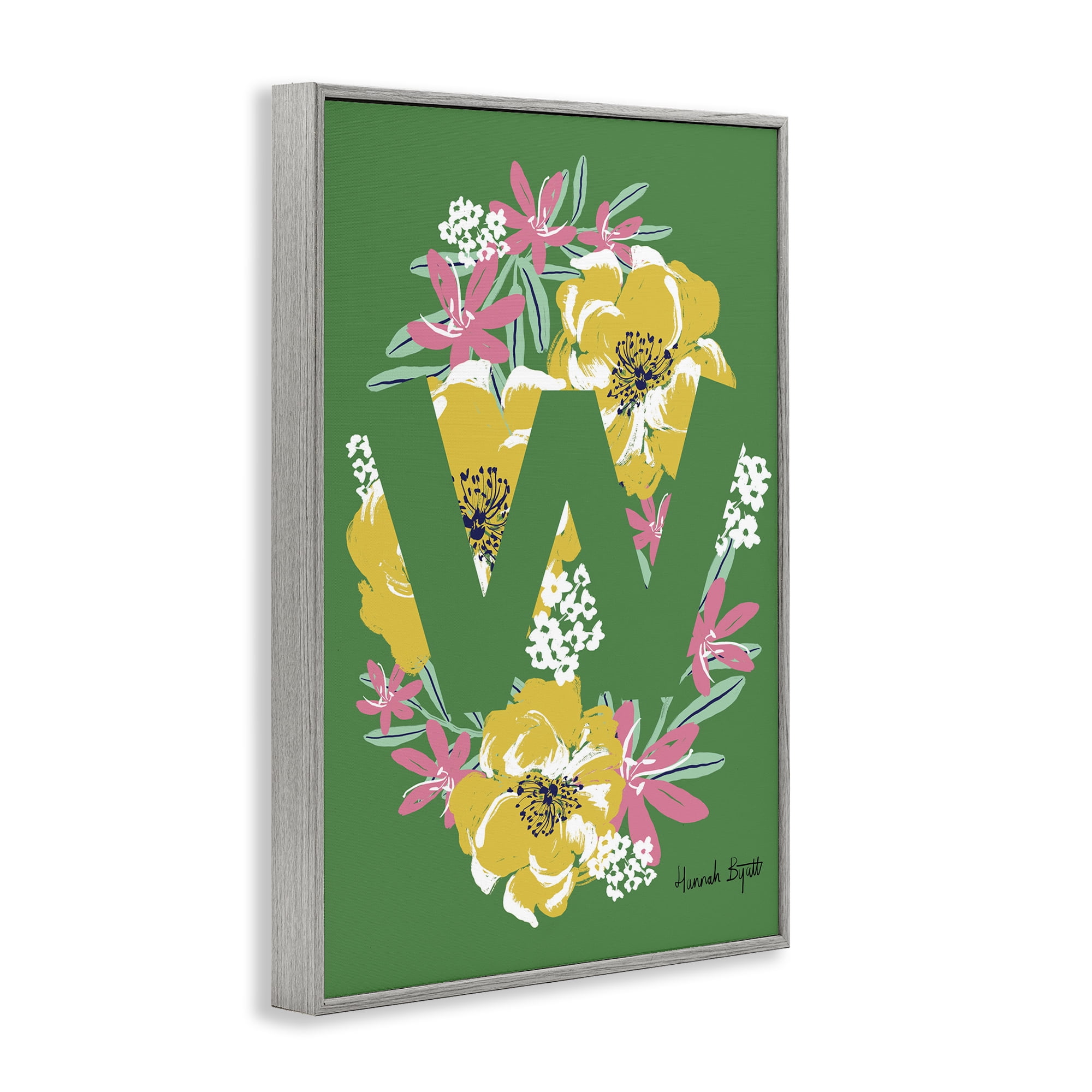 Stupell Industries Floral Bloom Letter W Botanical & Floral Painting Gray Framed Art Print Wall Art, 20 x 30