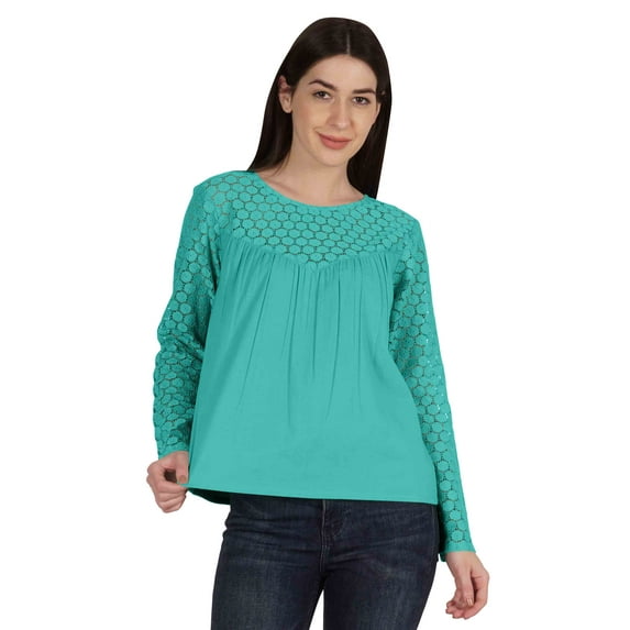 Moomaya Victorian Style Lace Top For Women Long Sleeves Casual Plain Tunic