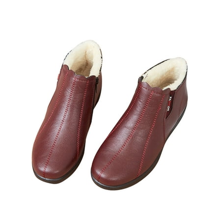 

UKAP Ladies Casual Ankle Boots Work Breathable Bootie Side Zip Warm Booties Wine Red 6.5
