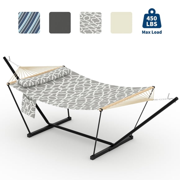 Heavy Duty Double Hammock with Steel Stand – Portable 2-Person Hammock with Adjustable Frame, Quick Assembly Design – Outdoor Hammock for Patio, Backyard, Garden, Beach, Camping Use