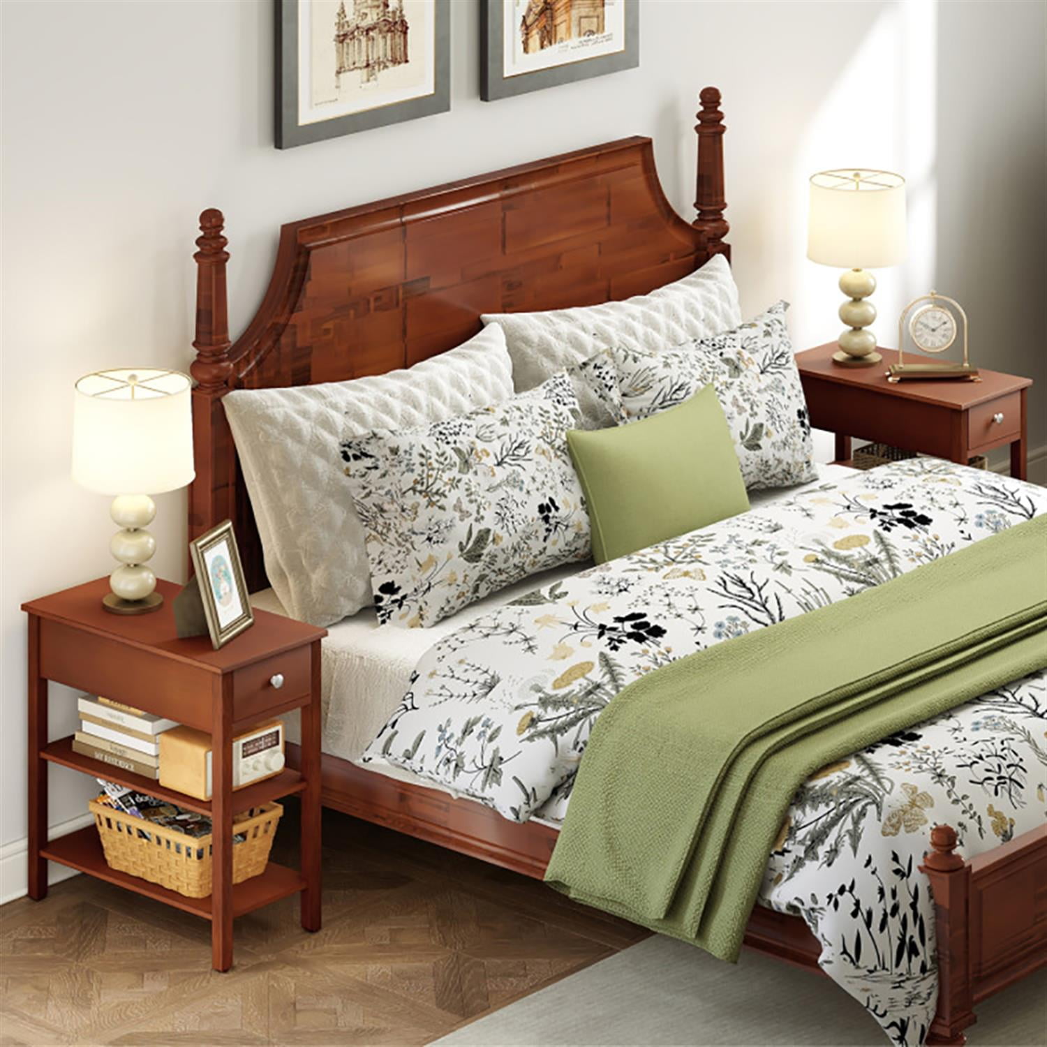 Demi Bonn Sofa Side Table Set of 2, 3-Tier Narrow End Table with Drawer and Storage Shelves, Nightstand for Small Spaces, Living Room, Bedroom, Brown