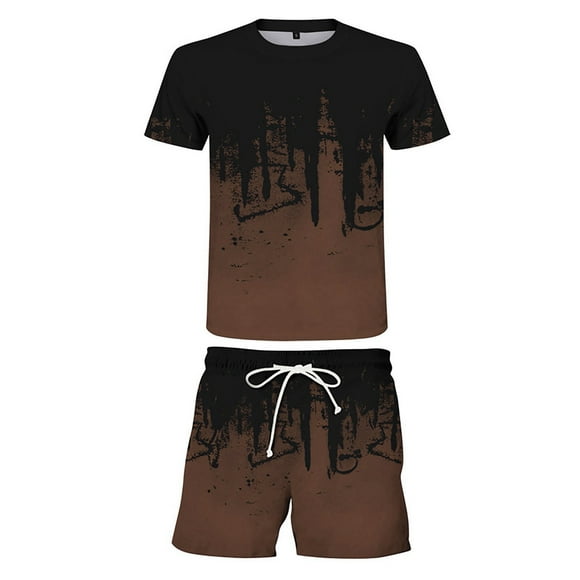 Ediodpoh Men's Suits Leisure Large Fitness Summer Running Two Piece Men's 3D Outdoor Inkjet Size Suit Men Suits & Sets Mens Sweatsuit Coffee XXXXL