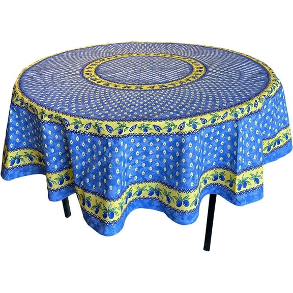 Le Cluny French Provence Tablecloth 70" Coated Cotton Easy Care Monaco Blue