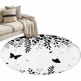 Butterflies 3.3' Round Rug for Bedroom Reading Corner, Spring Black ...