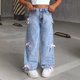 thumbnail image 1 of Cowsor Girls Baggy Jeans Distressed Denim Pants Elastic Waist Wide Leg Jeans for Girls Kids Loose, 1 of 7