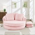 thumbnail image 2 of NkurdSu 61" Oversized Boneless Round Chair, Indoor Deep Seat Cloud Chaise Lounge with 5 Pillows, No Assembly Accent Barrel Chair for Living Room, Bedroom, Pink Corduroy, 2 of 6