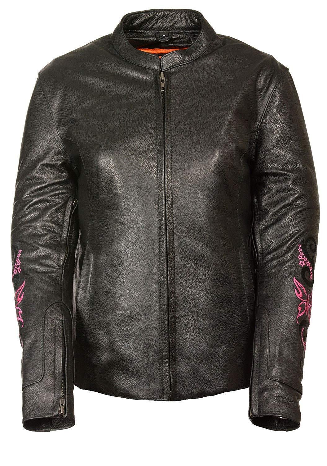 Milwaukee Leather ML2071 Women's Black Leather Jacket with Fuchsia