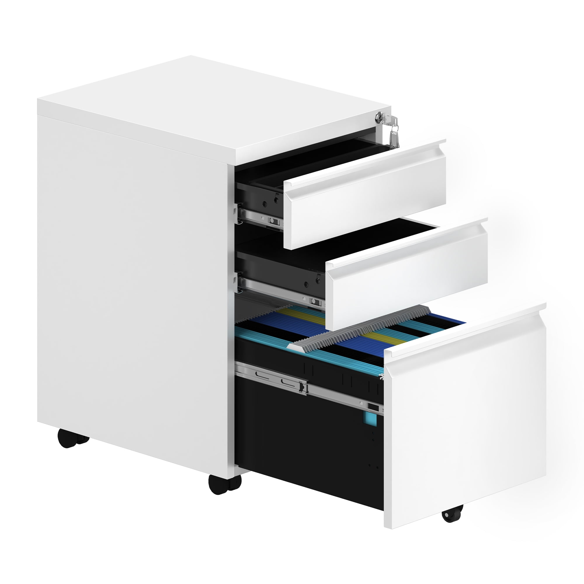 ModFusion 24" Portable 3-Drawer File Cabinet – Fits Legal, Letter & A4 Sizes, Durable Office Storage