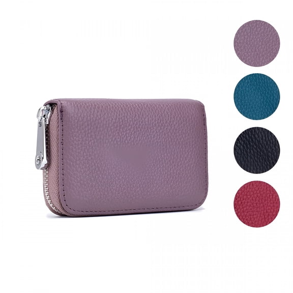 GASTROPOD Credit Card Holder RFID Blocking 12 Card Slots Leather Mini Credit Card Wallet Purse with Zipper Small Wallets Woman - Purple