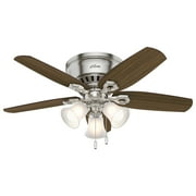 Hunter 42 inch Indoor Ceiling Fan with LED Lights - Ceiling Fan with Pull Chain, For Bedroom, Living Room, or Kitchen, Low Profile Mount, No Remote, 5 Blades - Builder 51092, Brushed Nickel