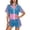 Blue, variant on Women Color Block Short Sleeve Tracksuit Set, Stand Collar Half Zip Windbreaker Top & Elastic Waist Shorts Summer Outfit