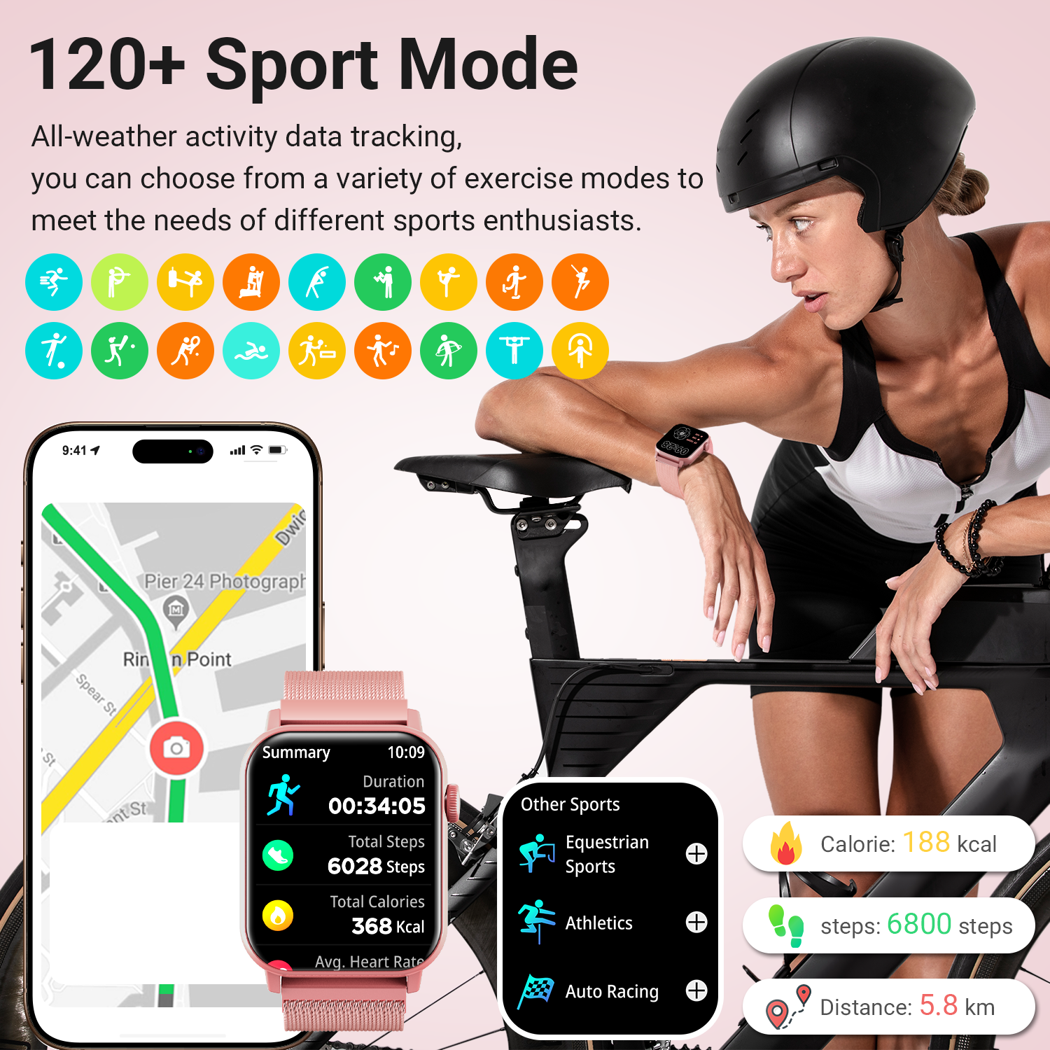 FPZMIU 1.83" Fitness Smart Watch 3 Bands Pink photo 4