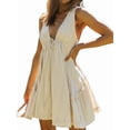 thumbnail image 2 of Robes d'Été Sans Manches à Col en V Profond à Volants Dos Nu pour Sorties Vacances Boho Mini Robes Couleur Abricot Rose P, 2 of 10
