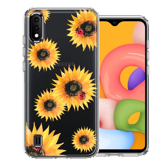 MUNDAZE For Samsung A01 Sunflower Ladybug Design Double Layer Phone Case Cover