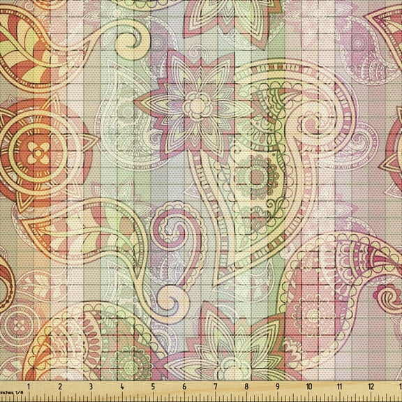 Ambesonne Paisley Fabric by the Yard Upholstery, South Motifs, 1 Yard, Multicolor