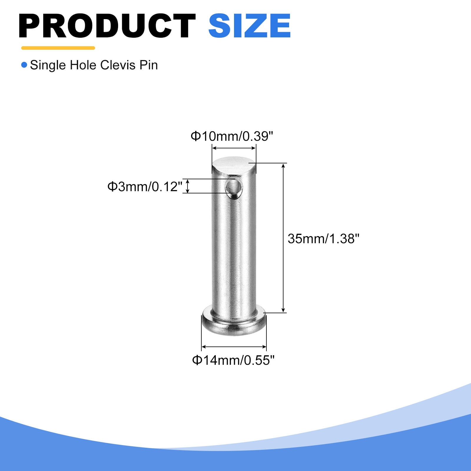 20Pcs M10 x 35mm Single Hole Clevis Pins, 304 Stainless Steel Flat Head Pin
