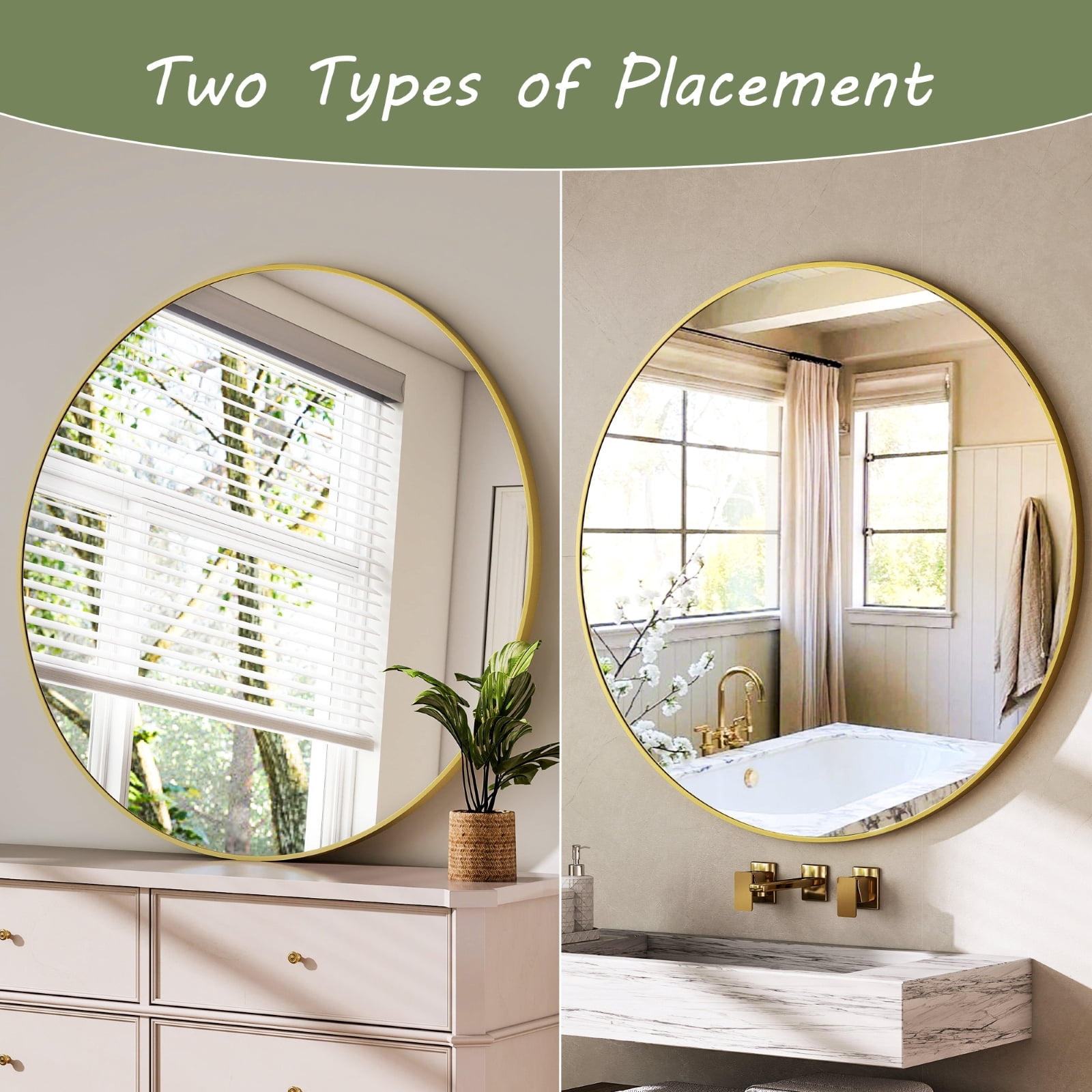 SHATTERVIEW 30" Bathroom Mirror Round Wall Mirror Vanity Mirror with Metal Frame, Gold