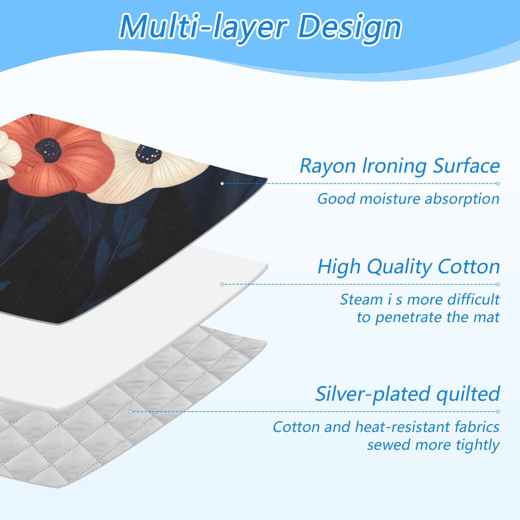 Orange and White Flowers Ironing Mat Blanket for Table Top Travel Portable Ironing Board Pad 47.2x27.6 Inch