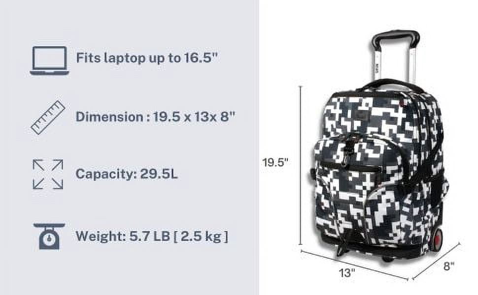 J World Boys Lunar 19.5" Multi Compartment Laptop Rolling Backpack For School And Travel, Camo