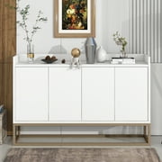 47" Modern Storage Cabinet, Console Table Sideboard Buffet Cabinet with 4 Doors & Gold Metal Base, Entryway Cupboard Furniture, Laundry Room Cabinet for Living Room, Dining Room, Kitchen, White
