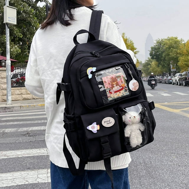 Bolsa Linda mochila para mujer Preppy Multi-Bolsillo Nylon Mochila Mochilas para libros (Negro) Ehuebsd Nuevos Originales