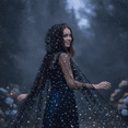 thumbnail image 7 of Jiibva Sheer Mesh Witch Cloak Celestial Star Moon Hooded Cape Black 150cm, 7 of 7