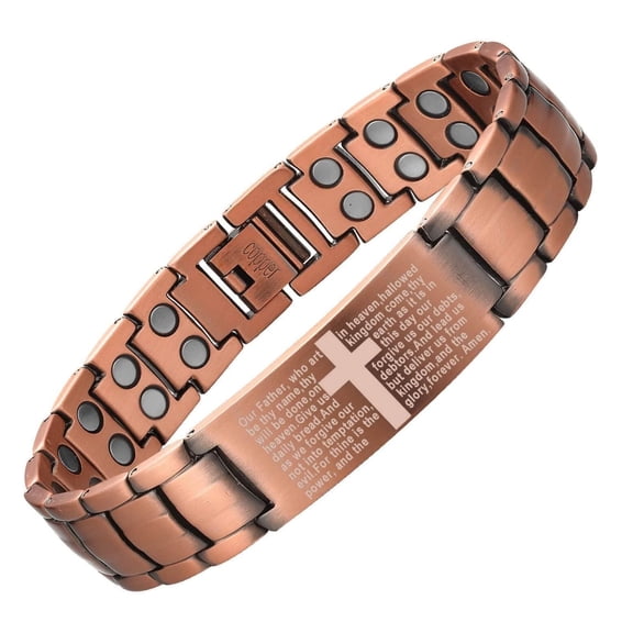 Metaljc Wide Copper Magnetic Bracelets for Men Women, Christian Cross Copper Jewelry