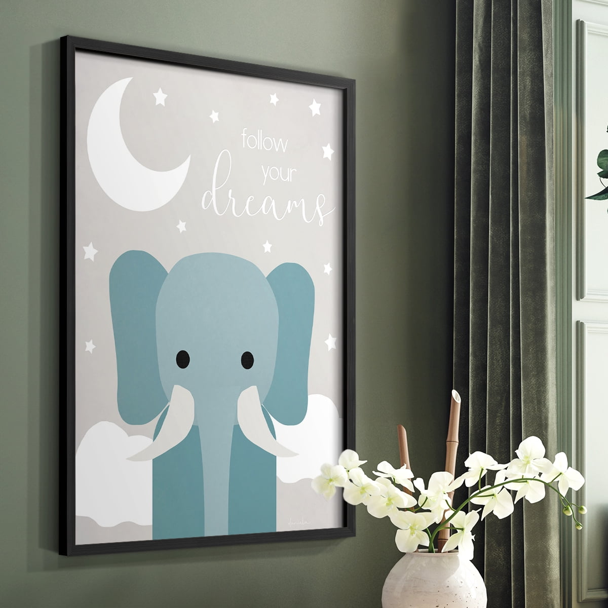 Dreams Elephant in Paper Solid Wood 22 x 28 Framed Print