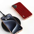 thumbnail image 4 of ABEEL For iPhone 16 Plus Case Electroplating Edge Crocodile Texture Genuine Cow Leather Back Phone C, 4 of 5