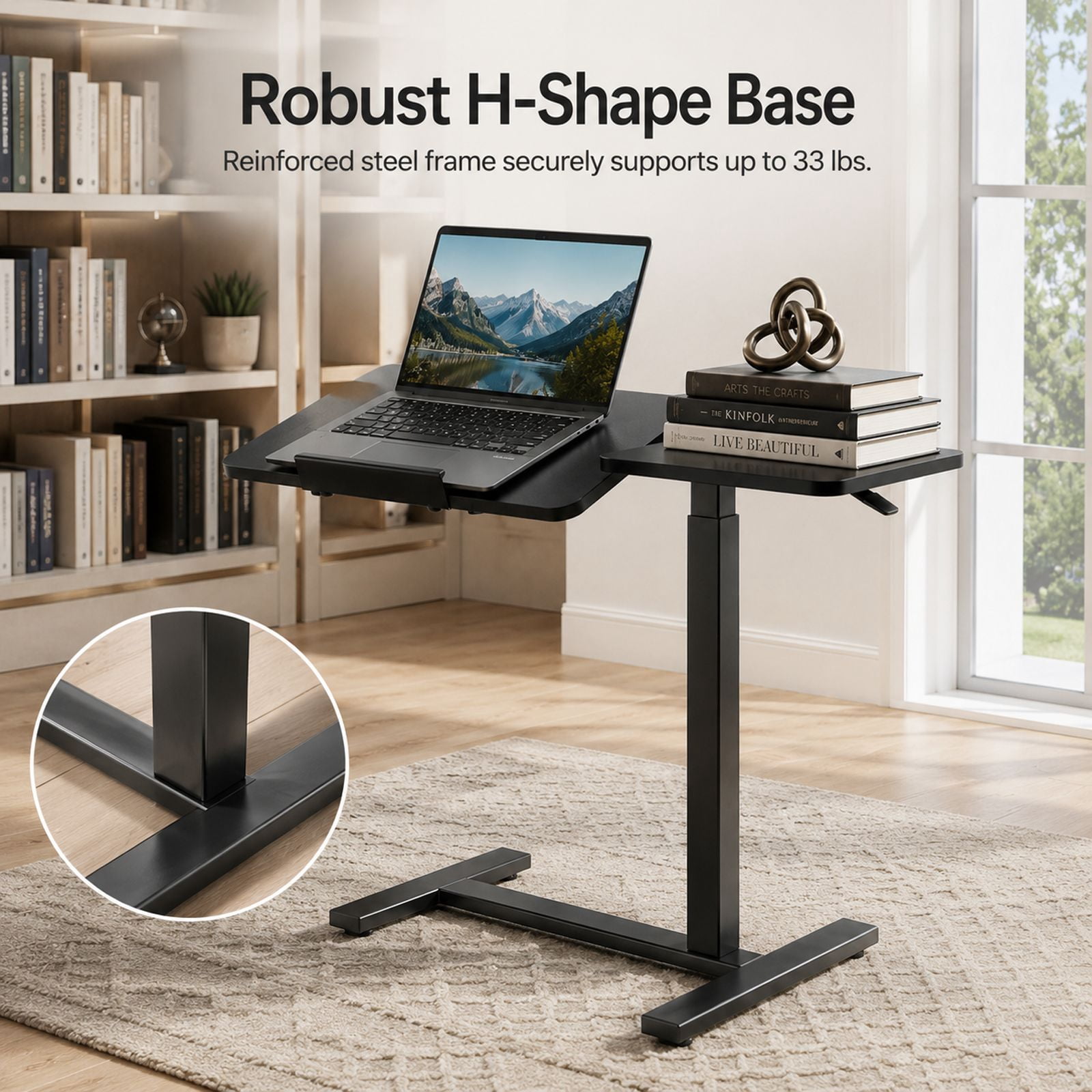 Alvantor Adjustable Bedside Table with Wheels, Rolling Desk, Laptop Table, Portable Design, Adjustable Height, Computer Workstation, Home Office Classroom