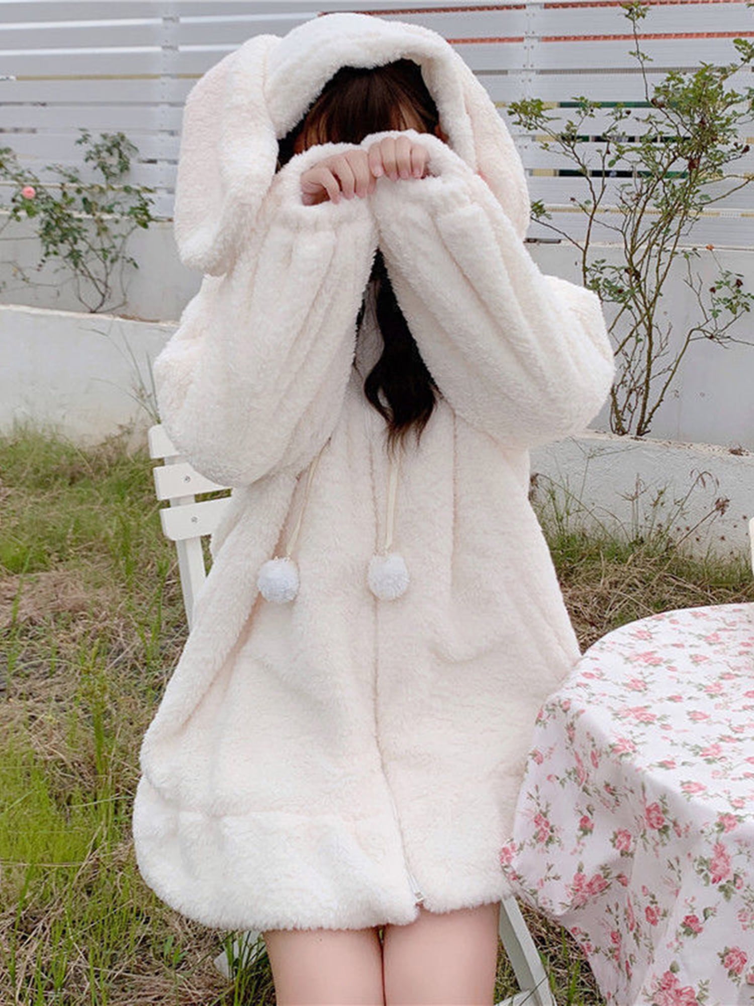 AONE4SURE faux rabbit plush hoodie