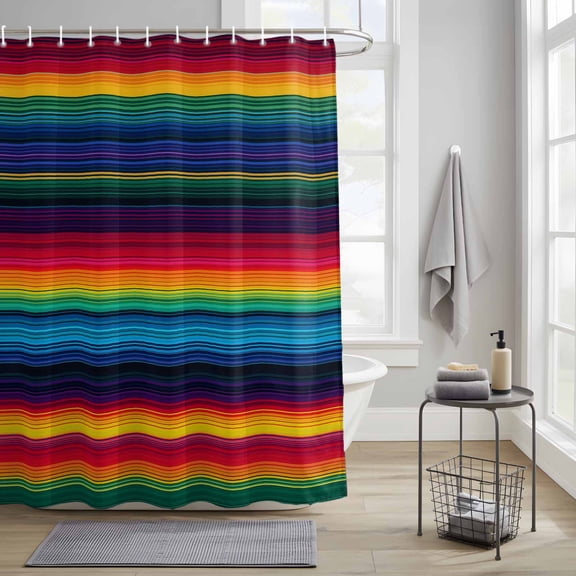 Bathroom Shower Curtain Mexican Stripes Ethnic Geometric Waterproof Shower Curtains with Hooks, Modern Abstract Art Bath Curtains Bathtub Curtain Home Decor 36x72in