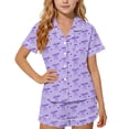 thumbnail image 2 of ITSAME Girls Outfit Sets, Bow Print Lapel Button Up Tops and Shorts Fashion Lougewear 2-Piece Purple Size 3-4, 2 of 7