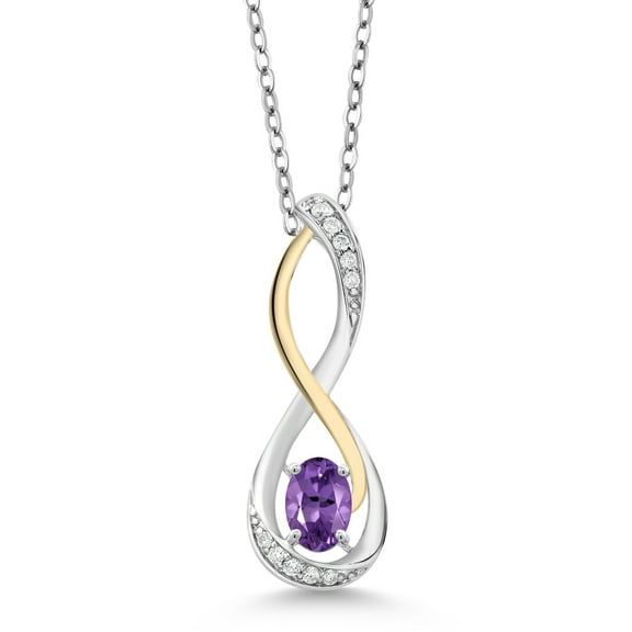 Gem Stone King 0.52 Ct Purple Amethyst E-F Lab Grown Diamond 925 Silver and 10K Yellow Gold Infinity Pendant