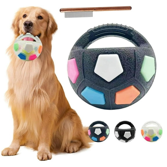 Dog Toy Soccer Ball with Handles Durable Pet Training Ball, Calming Balls, Toss and Fetch Play, Interactive Balls for Dogs Playing, Squeaky Floating (1PC, B)