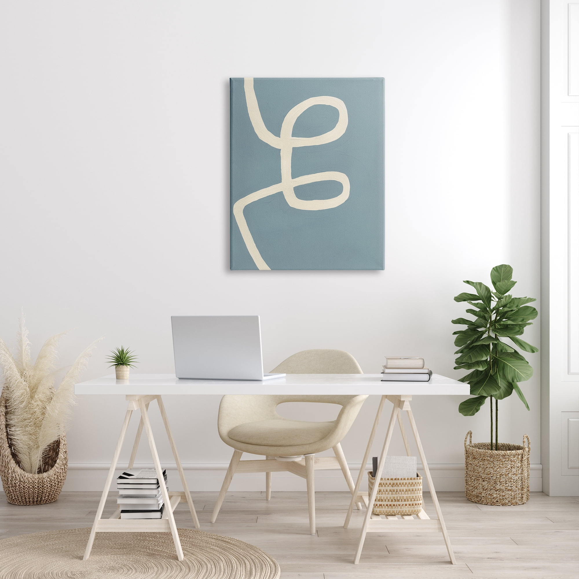 Stupell Industries Abstract Curved Line Off-White over Blue, 30 x 40, Designed by Bronwyn Baker