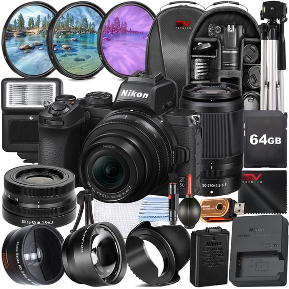 Nikon Z50 Mirrorless Camera with 50-250mm Lens   SanDisk 64GB Memory Card   Full Size Tripod   SV Premium Accessory Bundle (International Version)