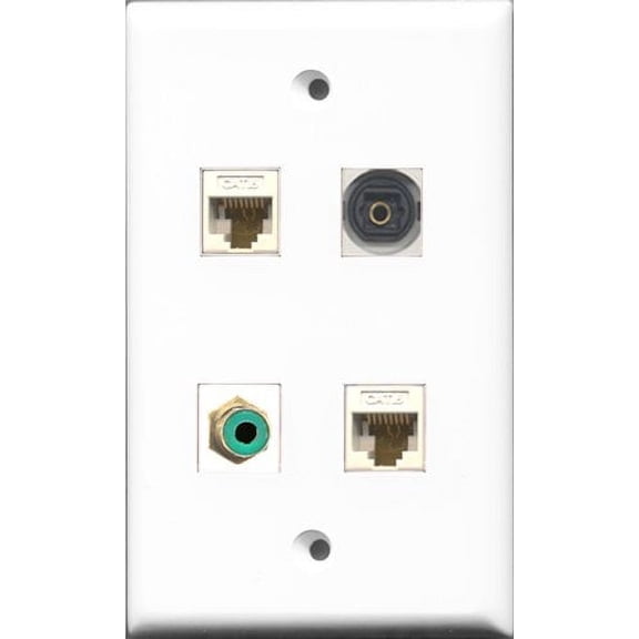 RiteAV 1 Port RCA Green and 1 Port Toslink 2 Port Cat6 Ethernet White Wall Plate