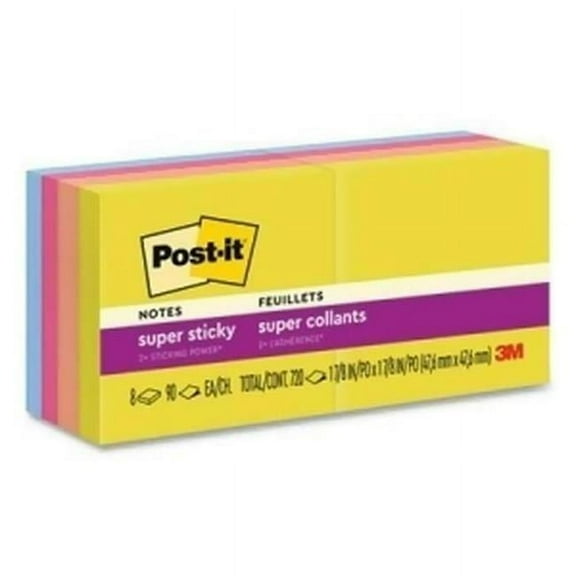 2 x 2 in. Notes Super Sticky Pad, Assorted Color - Pack of of 8