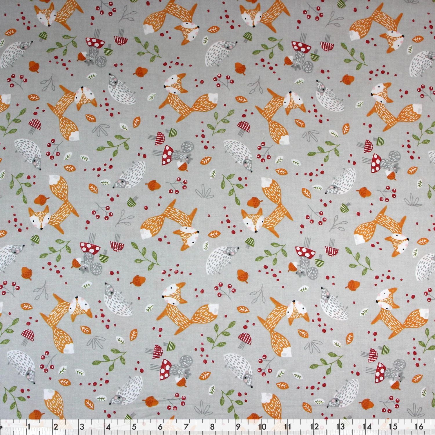 Fabric Creations Grey with Forest Animals and Toadstools Fat Quarter Pre-Cut Fabric - 18" x 21" / 45cm x 53cm, 18" x 21" / 45cm x 53cm