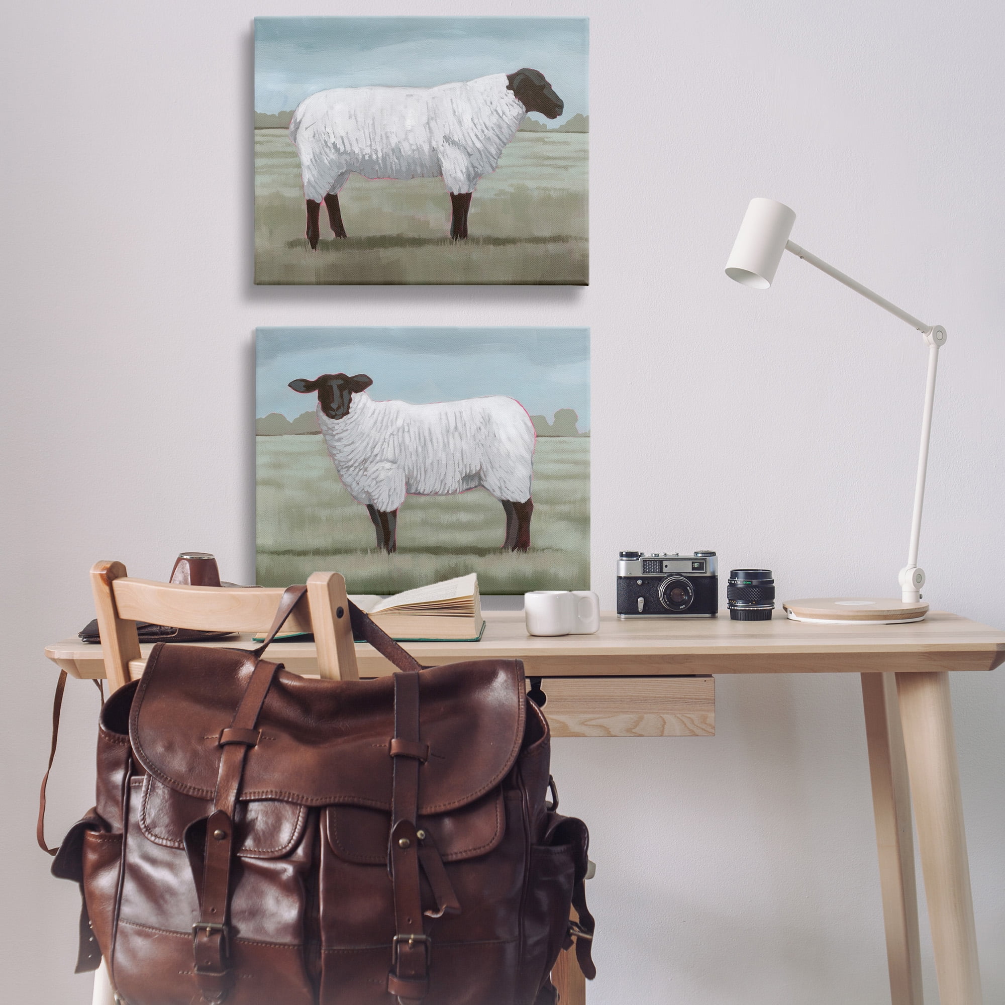 Stupell Industries Sheep Duo in Pasture Animals & Insects Painting Gallery Wrapped Canvas Art Print Wall Art, 30 x 24, Set of 2