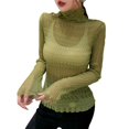 thumbnail image 3 of JANDEL Korean Mesh Sexy Top Slim Perspective Long Sleeve Turtleneck Shirt, Greem, One Size, 3 of 7