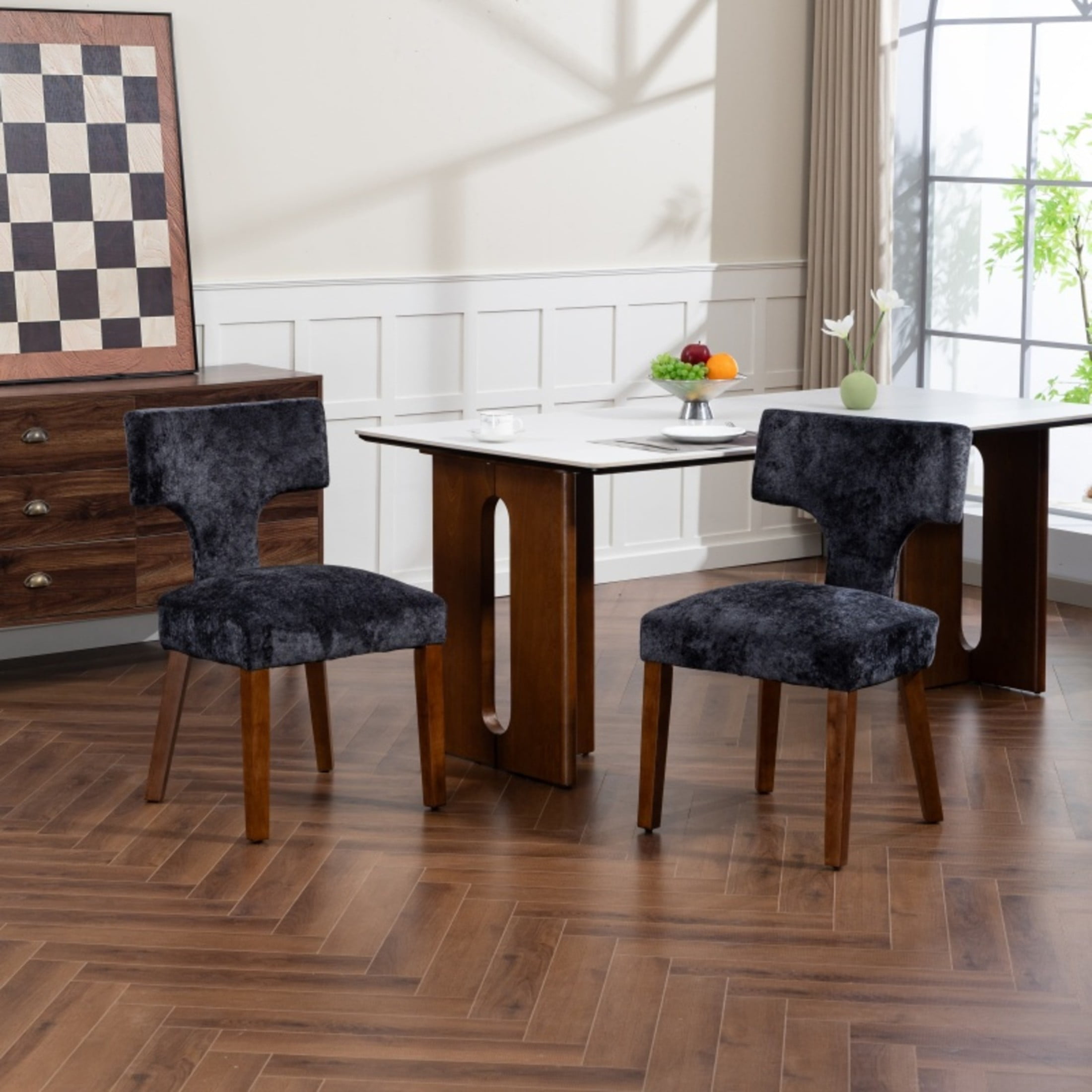 Noble House Mid-Century Fabric Upholstered Dining Chairs, Solid Wood Frame, Set of 2, Gray