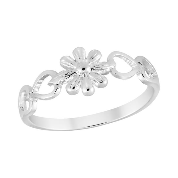 AeraVida Romantic Daisy Linked with Hearts Sterling Silver Band Ring for Female Anniversary Jewelry Gift Size-9